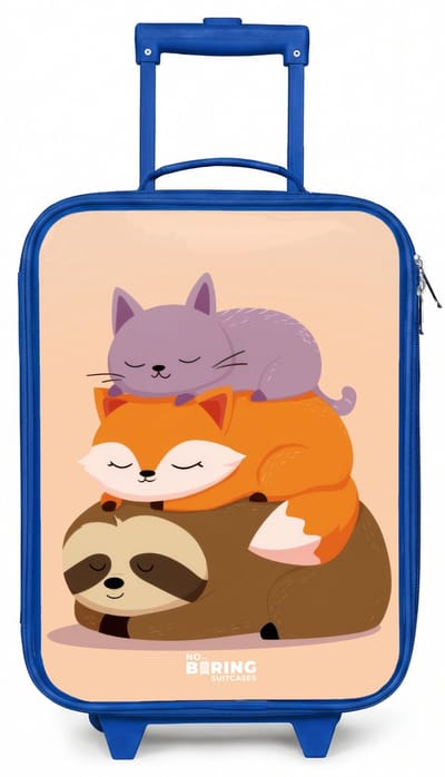 NoBoringSuitcases.com® - Kinderkoffer blauw - Kindertrolley jongen - Dieren - Slapen - Samen - Koffer kind lichtgewicht - Reiskoffer trolley voor kinderen - Koffertje met lichtgevende wieltjes - Rolkoffer