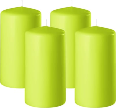 Enlightening Candles Cilinderkaars/stompkaars - 4x - limegroen - D6 x H10 cm - 36 branduren - Dikke kaarsen - Voor kandelaar of plateau