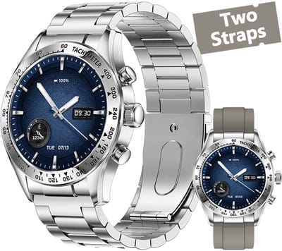 WizBay Premium Select® 1.32-inch AMOLED Smartwatch Dames/Heren – Stainless Steel – 178 Sportmodi – AI Voice – Bellen – Hartslag en Slaap – O2 – app GloryFitPro – Dual BT5.3 – 350mAh – Inclusief RVS en Siliconen Band Zilver