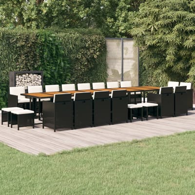vidaXL - 21-delige - Tuinset - met - kussens - poly - rattan - zwart