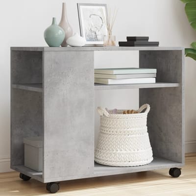 vidaXL - Bijzettafel - met - wielen - 70x35x60 - cm - bewerkt - hout - betongrijs