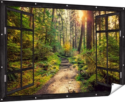 Gards Tuinposter Doorkijk Voetpad in het Bos - 180x120 cm - Tuindoek - Tuindecoratie - Wanddecoratie buiten - Tuinschilderij