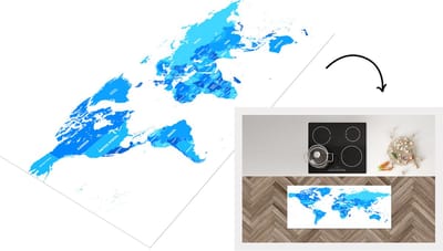 Keukenloper - Loper keuken - Wereldkaart - Blauw - Letters - 120x50 cm - Keukenloper vinyl