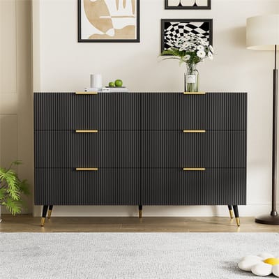 YEHTOKHOME Elegante Dressoir Kast met 6 lades - Ladekast met veel opbergruimte - Gouden metalen handvat - Metalen poten - 120 x 77 x 40 cm - Zwart