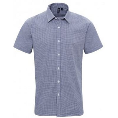 Premier Heren Gingham Shirt met korte mouwen (Marine / Wit)