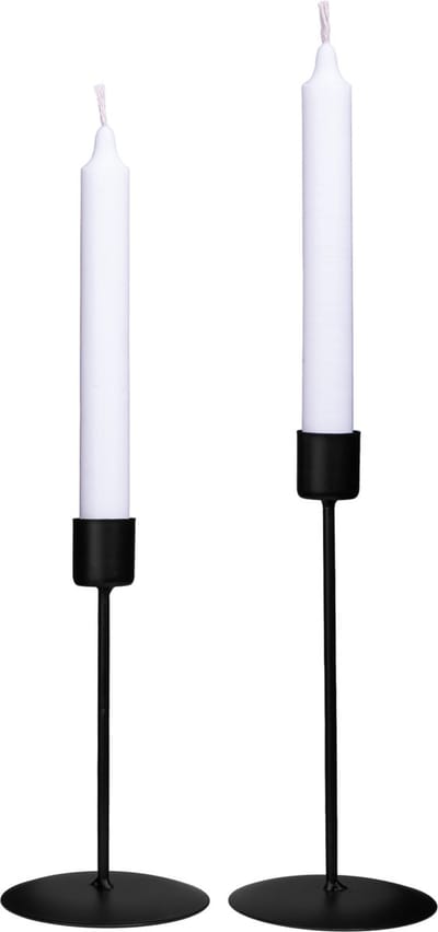 QUVIO Kaarsenstandaard - Set van 2 - 2 maten - Kandelaar - Industrieel - Woonaccessoires - Decoratieve accessoires - Verschillende hoogtes - Zwart - Metaal - Universeel - Voor kaarsen met diameter tussen 22mm en 28 mm