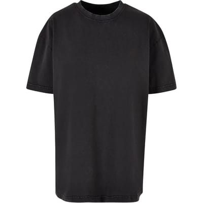 Build your Brand Ladies Oversized Acid Wash Tee BY270 - Black - XS