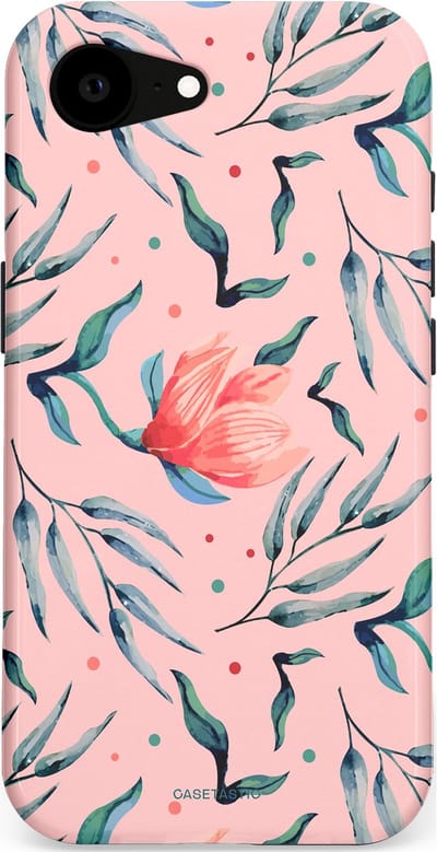 Casetastic hoesje geschikt voor Apple iPhone 16e / Apple iPhone 17e - MagSafe - Dubbellaagse bescherming - Roze Bloemen en Takken - Fashion Case - Lichtroze Zilver Perzik