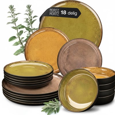 Moritz & Moritz VIDA Serviesset 6 Persoons - 18-delig Servies Set met Dinerbord, Soepbord en Dessertbord - Porselein - Vintage