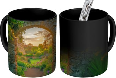 Magische Mok - Foto op Warmte Mokken - Koffiemok - Poort - Planten - Zonsondergang - Magic Mok - Beker - 350 ML - Theemok