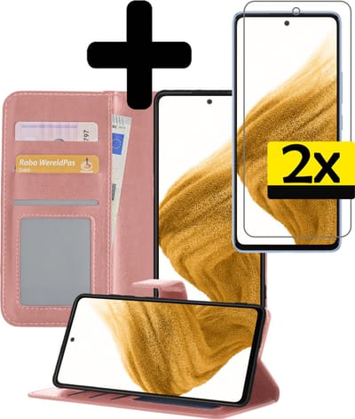 Hoesje - Met 2x Screenprotector - Geschikt voor Samsung Galaxy S21 - Luxe Pasjeshouder - Bookcase Portemonee - Flip Case - Kunstleer Book Case - Flipcase Hoes - Book Cover - Walletcase - Portemonneehoes - Telefoonhoesjes - Rosé goud