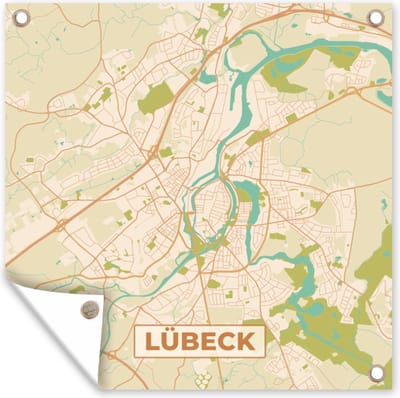 Tuin poster Stadskaart - Kaart - Lübeck - Vintage - Plattegrond - 200x200 cm - Tuindoek