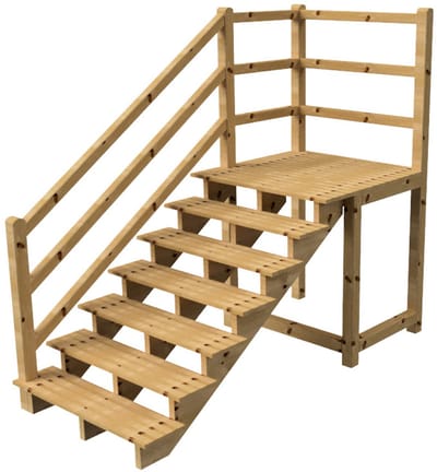 MILANO buitentrap 7 treden H122 cm - bordes L116 x B120 cm - trapleuning links - bordesleuning links en achteraan