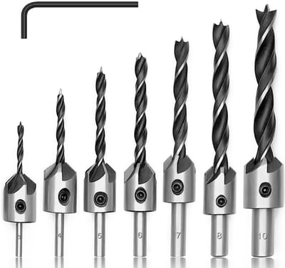 Dailygoods- Verzinkboorset 7 Stuks - Houtbewerking - Spiraalboorset - Boorgereedschap - Staal - Instelbare Hulsdiepte - Boorset