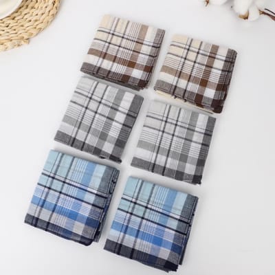 6 Pièces Mouchoir 100% Coton Homme Carreaux Classique Essuie-sueur Business Respirant Sueur gray