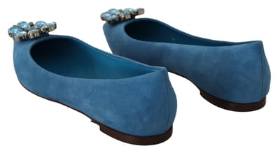 Dolce & Gabbana Dames Blauwe Suède Kristallen Instappers Flats Schoenen