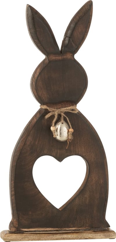 J-Line decoratie Konijn Hart + Ei - hout - donkerbruin - large