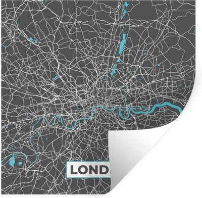 Muurstickers - Sticker Folie - Londen - Blauw - Kaart - Plattegrond - Stadskaart - 100x100 cm - Plakfolie - Muurstickers Kinderkamer - Zelfklevend Behang XXL - Zelfklevend behangpapier - Stickerfolie