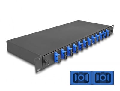 Delock 19″ Optical Fiber Splice Box 12 x SC Duplex OS2 1U complete assembled