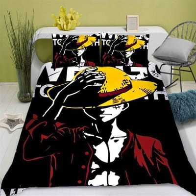 Anime Dekbedovertrek Set uit één stuk Dekbed Bedrukt Nika Luffy Gear Cartoon Twin Size Beddengoedsets Cadeaus 3-delige Set Woondecoratie EU Single 135x200cm