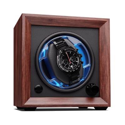Klarstein watchwinder voor automatische horloges, automatische watchwinder voor 1 horloge, automatische watchwinder met acryl kijkvenster, automatische watchwinder, blauwe leds, watchwinder met 4 TPD instellingen