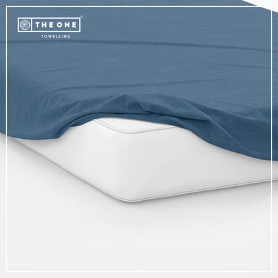 The One Bedding Hoeslaken - 200 x 220 cm - Extra breed - Katoen/Satijn - Indigo blauw