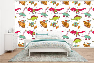 Behang - Fotobehang Patronen - Dino - Kleuren - Jongens - Kinderen - Kids - Kind - Breedte 500 cm x hoogte 280 cm