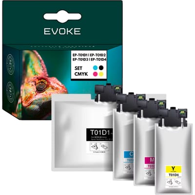 Evoke Compatibele Inkt voor Epson T01D1 T01D2 T01D3 T01D4 4X Cmyk: Zwart, Cyaan, Magenta, Geel 1520 ml 110000 Pagina's Workforce Pro Wf-C529R C529Rdw C529Rdtw C579Rdwf C579Rdtwf C579Rd2Twf