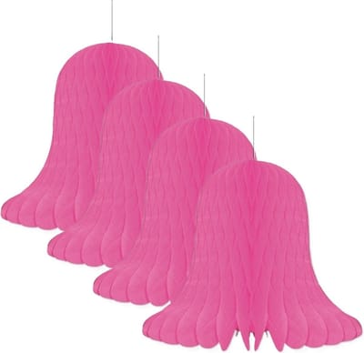 Kerstklokken lampionnen - 4x - roze - 30 x 30 cm - Kerstversiering - Papier