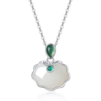 S925 Sterling Zilver Qinghai Hetian Jade Hanger Vrouwelijk Retro Ruyi Slot Dames Moederdag Ketting Hanger white