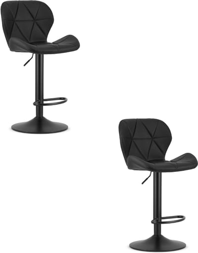 Set van 2 Barkrukken WEST – Kunstleer Zwart, Zwarte Basis, Rugleuning, Verstelbare Hoogte, 360° Draaibaar, Comfortabele Voetsteun, Antislip Onderstel, Modern Design, Max. 110 kg