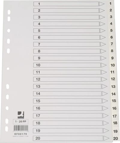 Q-CONNECT tabbladen set 1-20, met indexblad, ft A4, wit