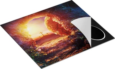 Chefcare Inductie Beschermer Kruisiging bij Zonsopgang - Opstanding Jezus - 60x50 cm - Afdekplaat Inductie - Kookplaat Beschermer - Inductie Mat