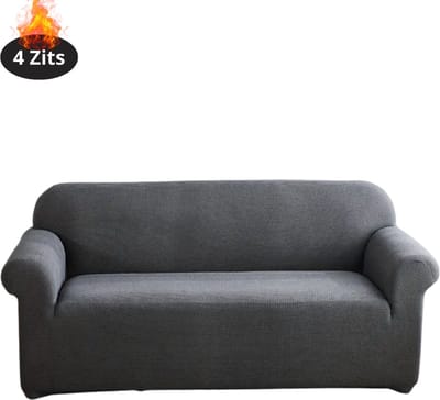 Livano Bankhoes - Bankbeschermer - Stretch - Sofa Cover - Effen - Donkergrijs - 4 Zits