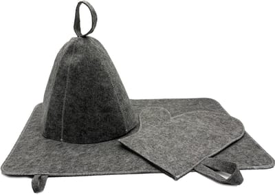 Vilten Saunahoed Set van 3 Stuks - Draagbare Accessoires voor Sauna, Herbruikbare Hoofdkussen en Handschoenen, Comfort en Ontspanning