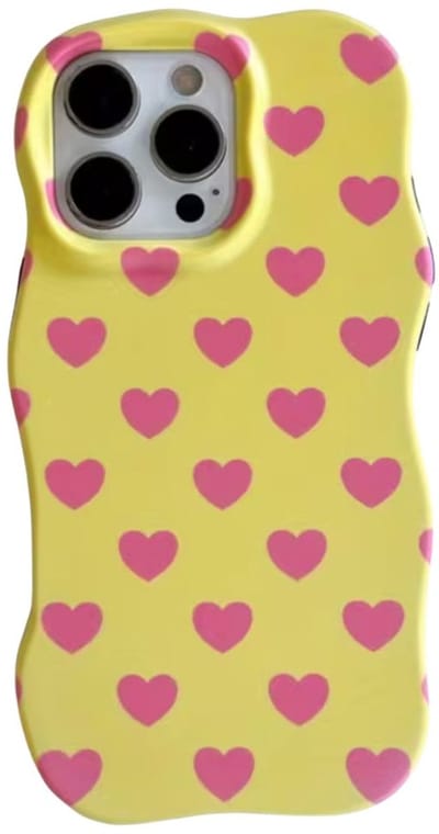 4SMH® Telefoonhoesje Geschikt voor Apple iPhone 13 Pro - Geel Hartjes Hoesje - Glossy & Wavy - Harde TPU Phone Case - Smartphone & Telefoonhoesjes - Mobiele Telefoon Bescherming
