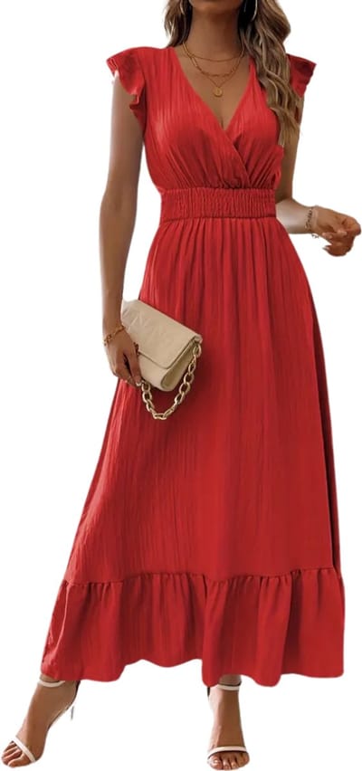 Livano Zomerjurk Dames - Zomerjurken - Volwassen - Jurk - Ibiza Stijl - Sundress - Rood - Maat M
