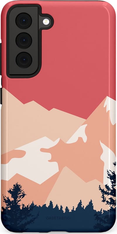 Casetastic hoesje geschikt voor Samsung Galaxy S21 FE 5G - Dubbellaagse bescherming - Bergen bij stille toppen - Fashion Case - Koraal Donkergrijs Zand Perzik