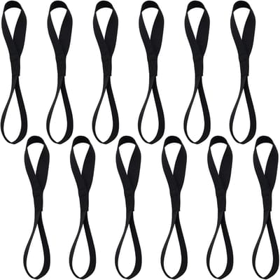 12 x Lashing Loops - 100 kg Laadcapaciteit - Dubbele Lussen - 29.5 x 2.5 cm - Nylon voor Aanhangers - Motorfiets - Fiets - Zwart
