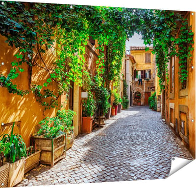 Gards Tuinposter Straatje in Rome met Groene Planten - 150x120 cm - Tuindoek - Tuindecoratie - Wanddecoratie buiten - Tuinschilderij