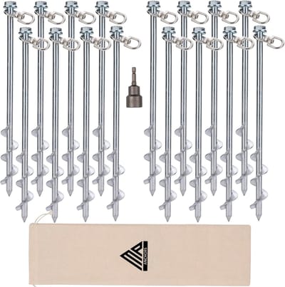 Set van 16 Sterke Schroef Grondankers - 30,5 cm Haringen voor Trampolines, Schuren en Tenten - Inclusief Boor
