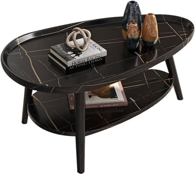 Salontafel met opbergruimte - Tafel met twee niveaus - Woonkamer decoreren - Traanvormig design - 120cm lengte - Walnoot zwart