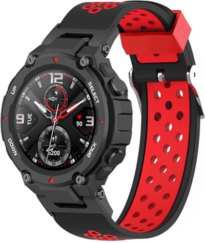 Siliconen Smartwatch bandje - Geschikt voor Amazfit T-Rex - Pro sport bandje - zwart/rood - Strap-it Horlogeband / Polsband / Armband
