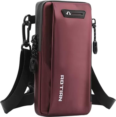 Ainy - Rotian Wijn Rood - Schoudertas met vakken en pasjeshouder - multifunctionele handtas voor heren en dames - klein telefoontasje voor smartphone , iphone , sleutels , portemonnee | crossbody tas schouderband | loopband hardloop telefoonhouder