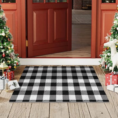 Eenvoudige Kerst Vloermat met Ruitpatroon Entree Deur Vlekbestendig Huishouden Kennel Velvet Schrapend Stof Stofdicht Antislip Voetmat 50*80cm brown