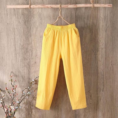 Damesbroek Losse Katoenen Broek met Grote Maat Katoen Effen Kleur Casual Dames Ondergoed 4XL yellow