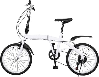 Vouwfiets 20 inch - Stadsfiets Klapfiets - Kamperen Fietsen - 6 Versnellingen Verstelbaar - 146 x 113 cm - Wit