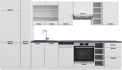 Vicco Fame-Line Complete keukeneenheid – 355 cm met hoge kast, zonder werkblad Wit landhuis/wit