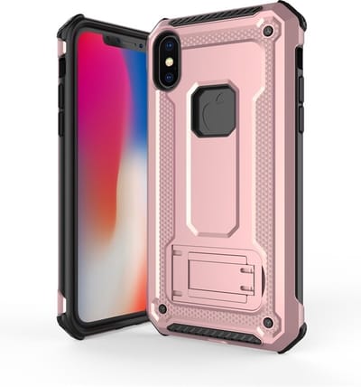 Ntech hoesje Geschikt voor iPhone Xs Max - Armor hoesje met Kickstand - Rosegoud