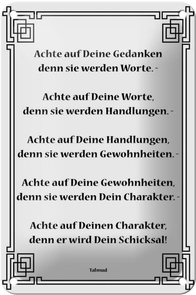 Blechschild Spruch 12x18cm Achte auf deine Gedanken